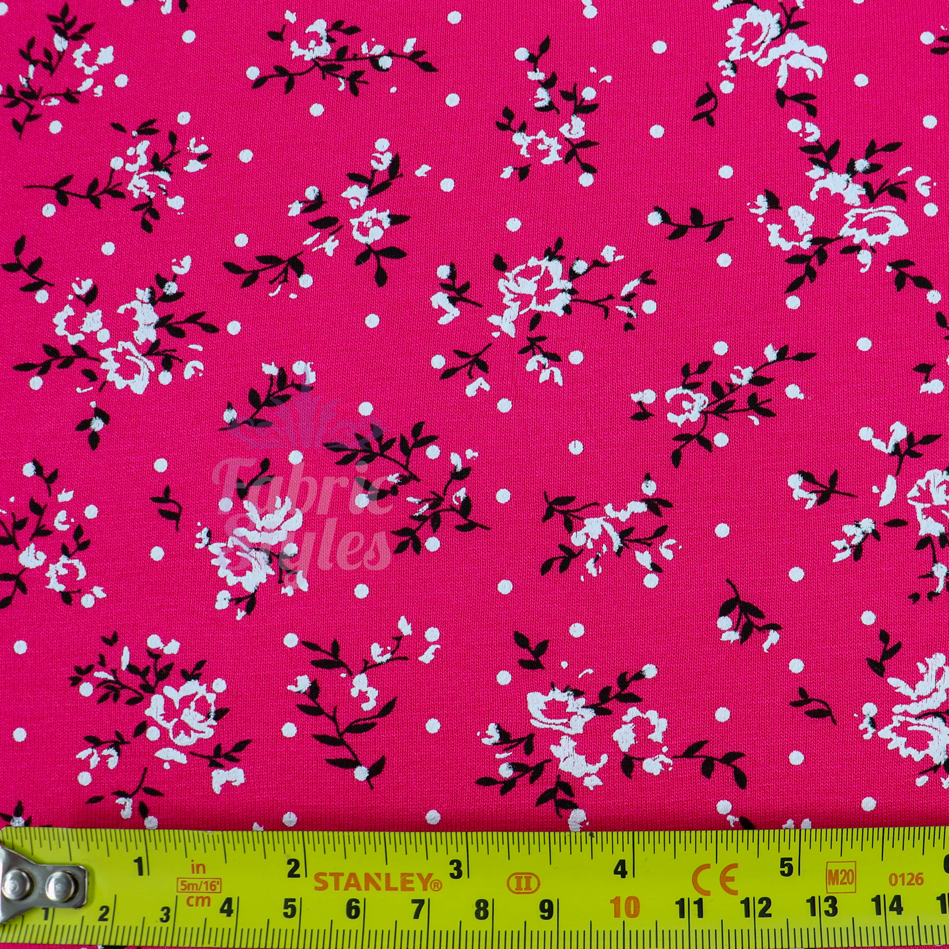 Pink Floral Black Polka Dot Viscose Elastane Fabric