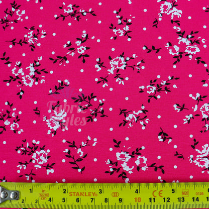 Pink Floral Black Polka Dot Viscose Elastane Fabric