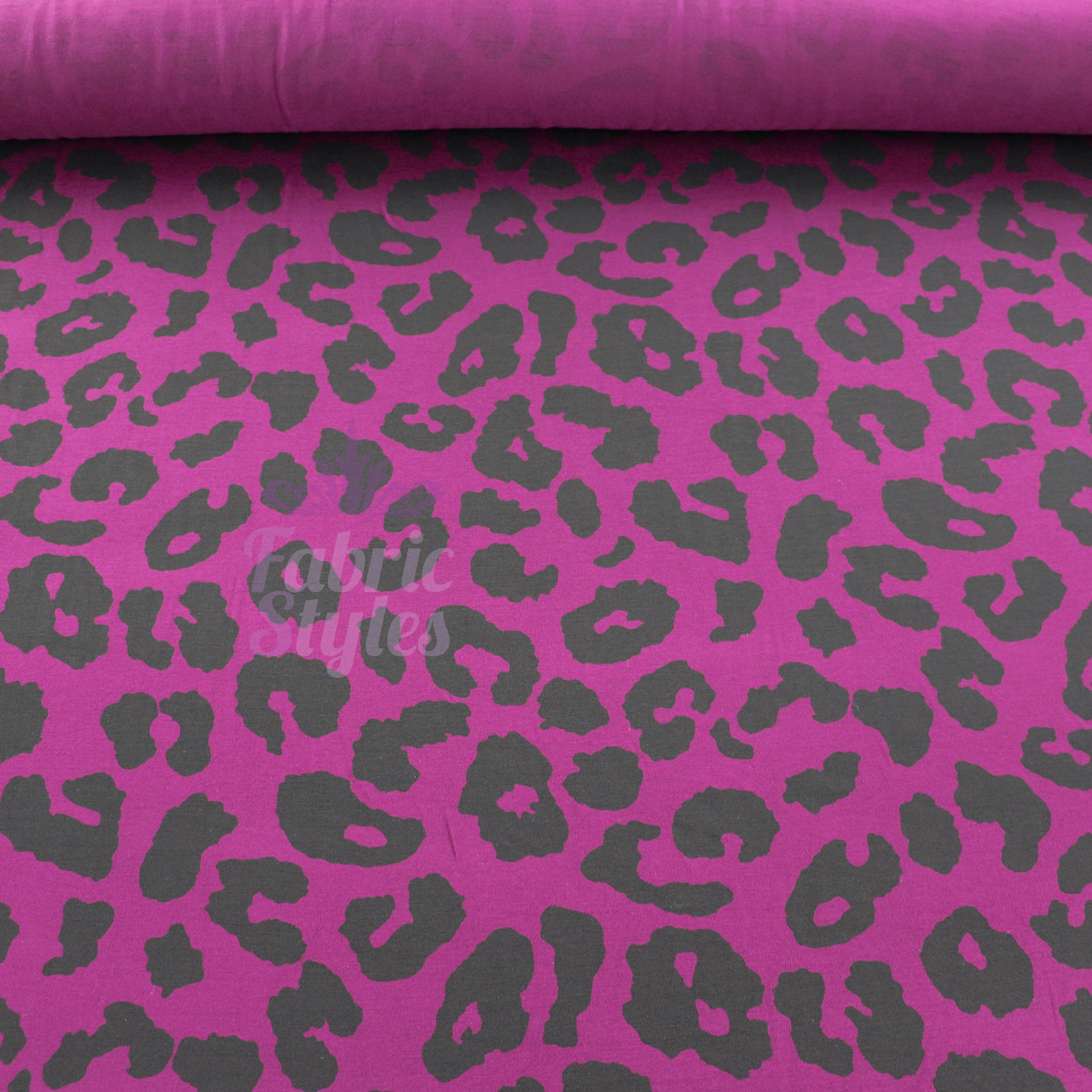 Purple Leopard Viscose Elastane Fabric