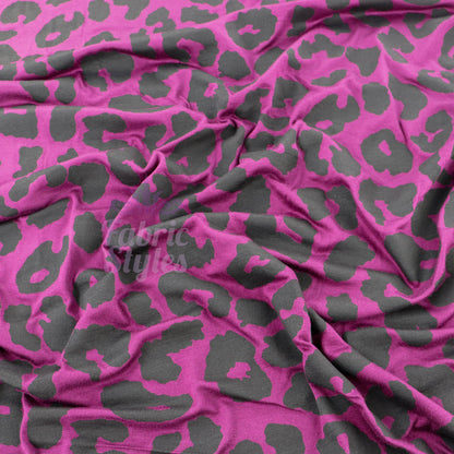 Purple Leopard Viscose Elastane Fabric