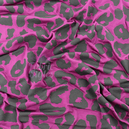 Purple Leopard Viscose Elastane Fabric