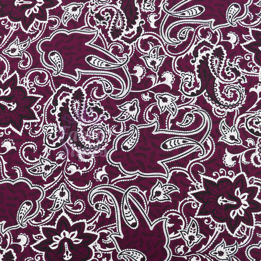 Wine Paisley Viscose Elastane Fabric