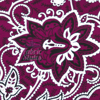 Wine Paisley Viscose Elastane Fabric