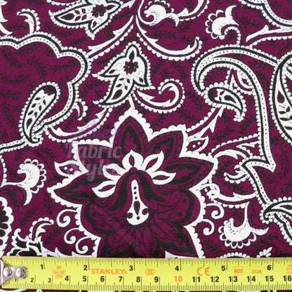 Wine Paisley Viscose Elastane Fabric