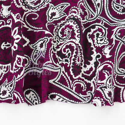 Wine Paisley Viscose Elastane Fabric