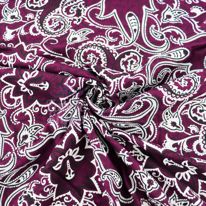 Wine Paisley Viscose Elastane Fabric