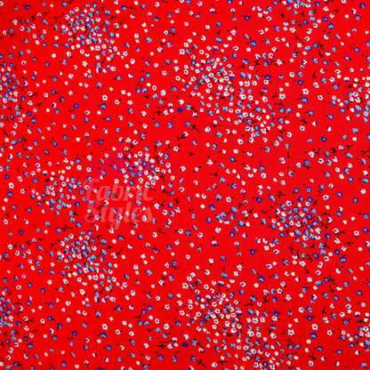 Red Ditsy Blue White Viscose Elastane Fabric