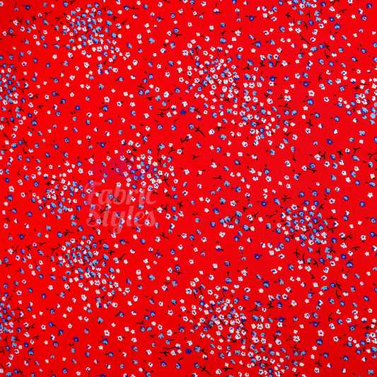 Red Ditsy Blue White Viscose Elastane Fabric