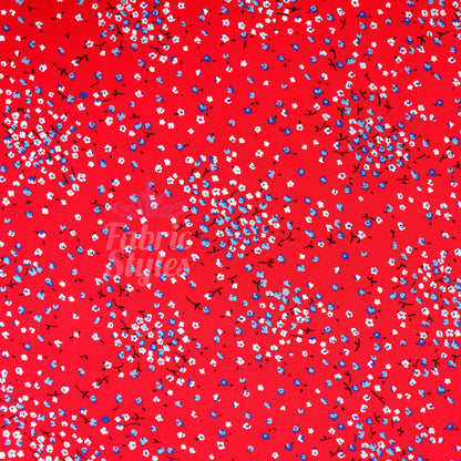 Red Ditsy Blue White Viscose Elastane Fabric