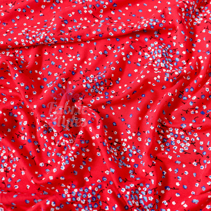 Red Ditsy Blue White Viscose Elastane Fabric