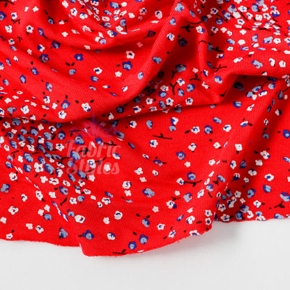Red Ditsy Blue White Viscose Elastane Fabric