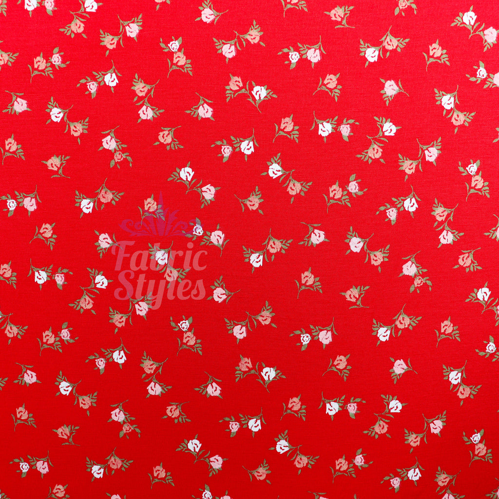Red Ditsy Pink White Viscose Elastane Fabric