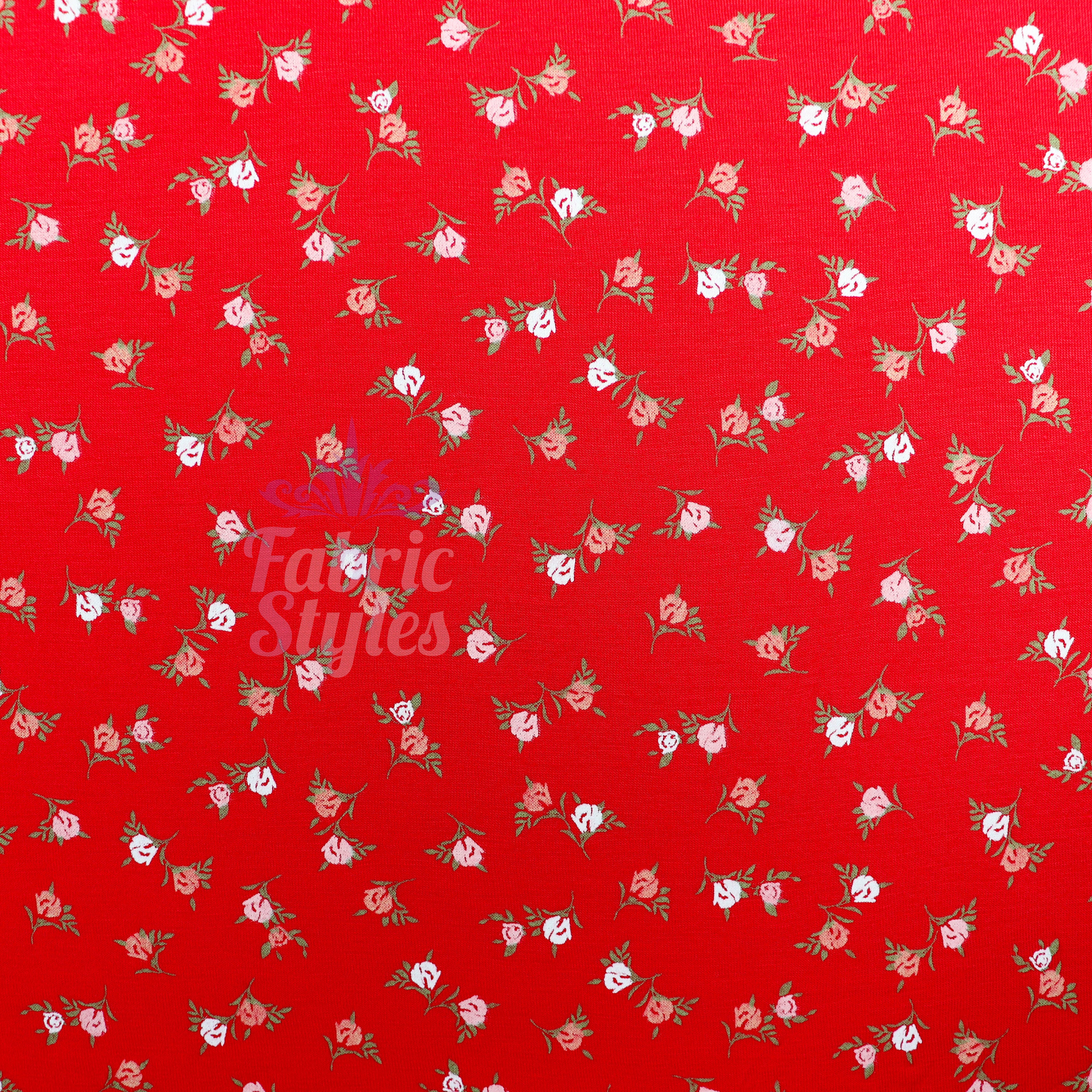 Red Ditsy Pink White Viscose Elastane Fabric