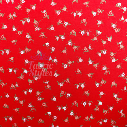 Red Ditsy Pink White Viscose Elastane Fabric