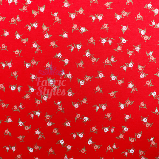 Red Ditsy Pink White Viscose Elastane Fabric