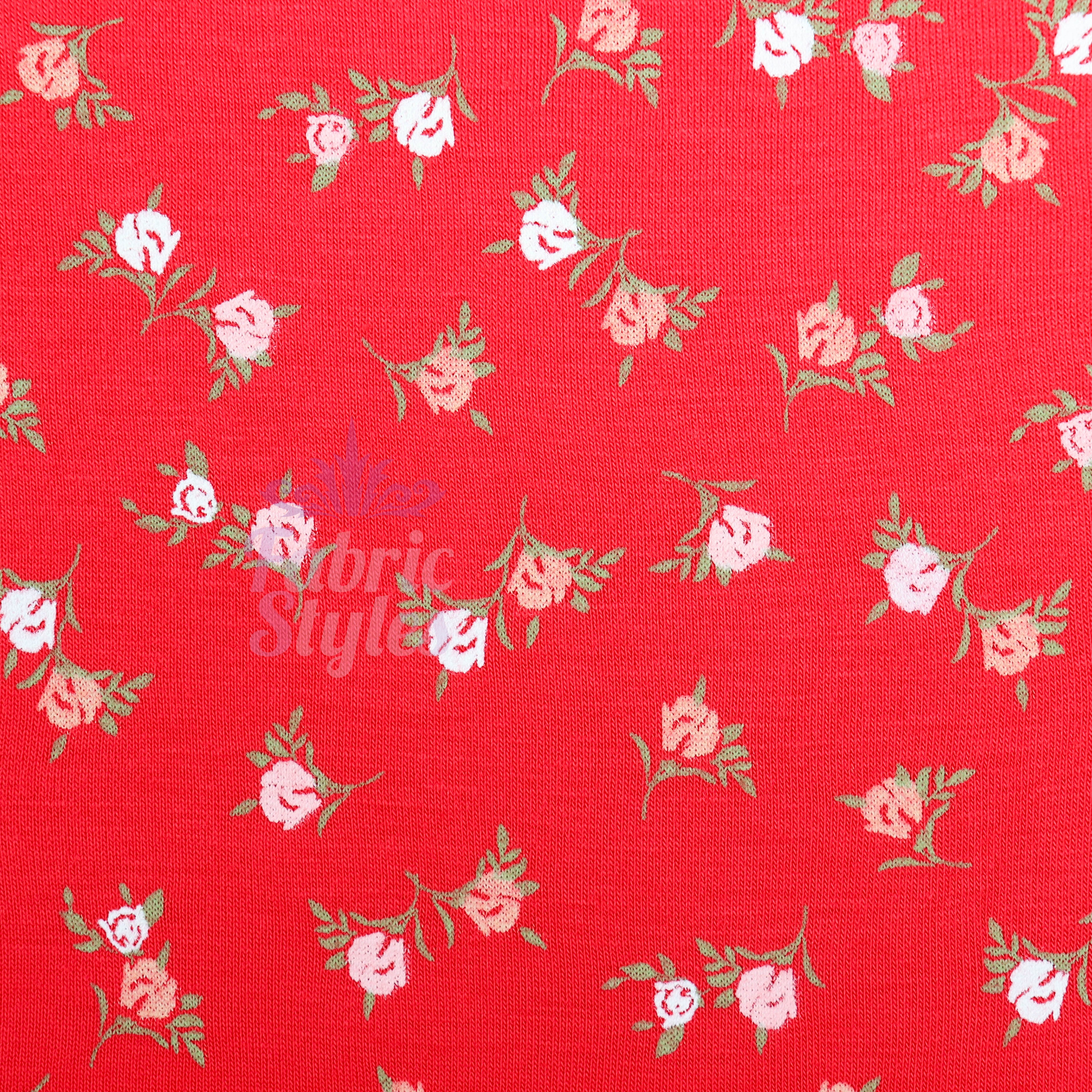 Red Ditsy Pink White Viscose Elastane Fabric