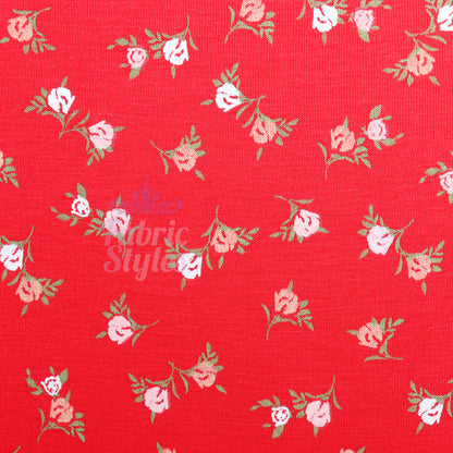 Red Ditsy Pink White Viscose Elastane Fabric
