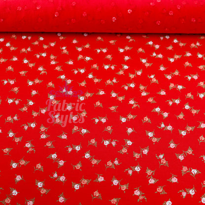 Red Ditsy Pink White Viscose Elastane Fabric