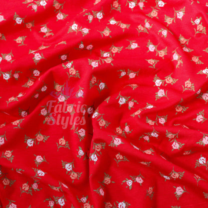 Red Ditsy Pink White Viscose Elastane Fabric