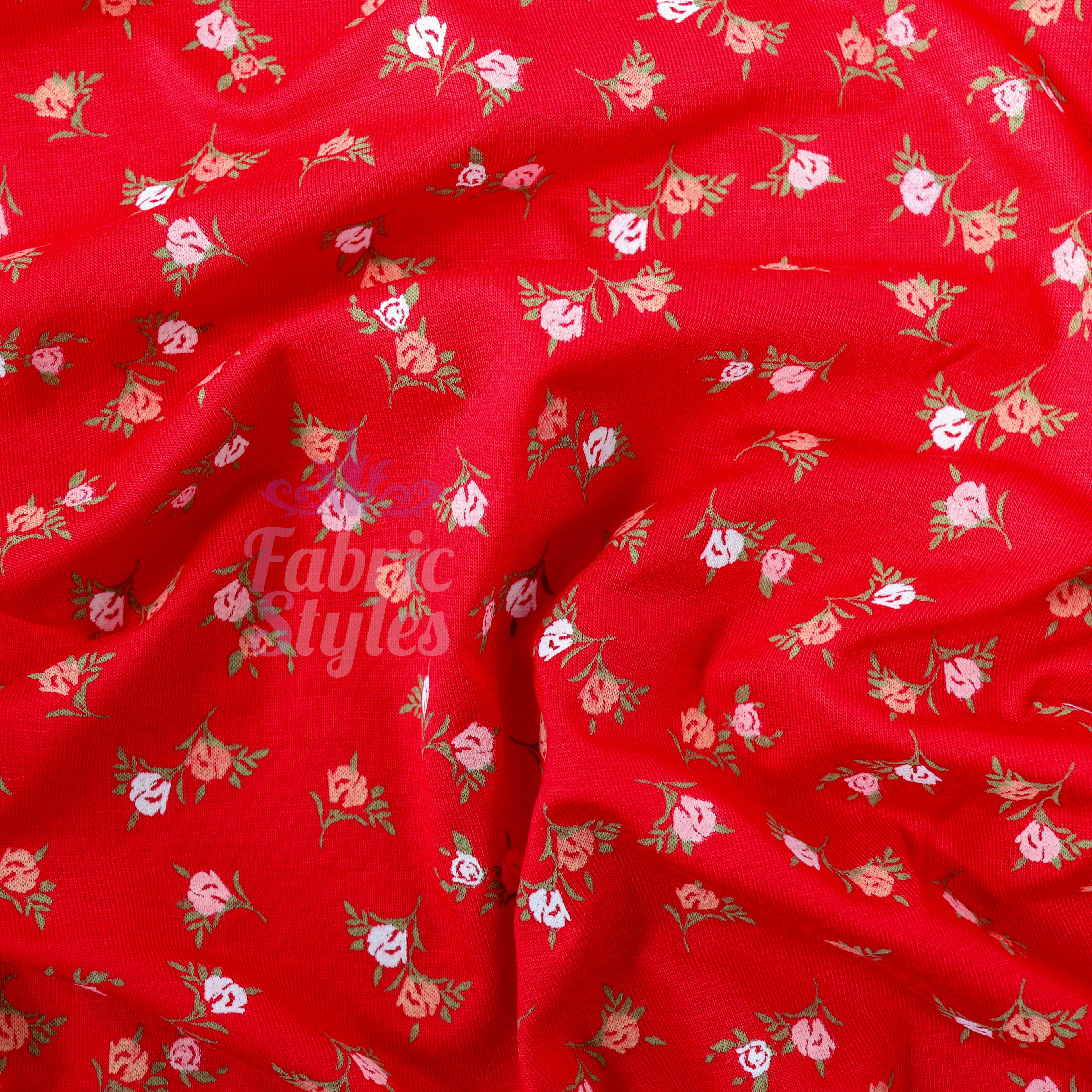 Red Ditsy Pink White Viscose Elastane Fabric