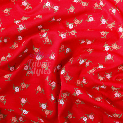 Red Ditsy Pink White Viscose Elastane Fabric