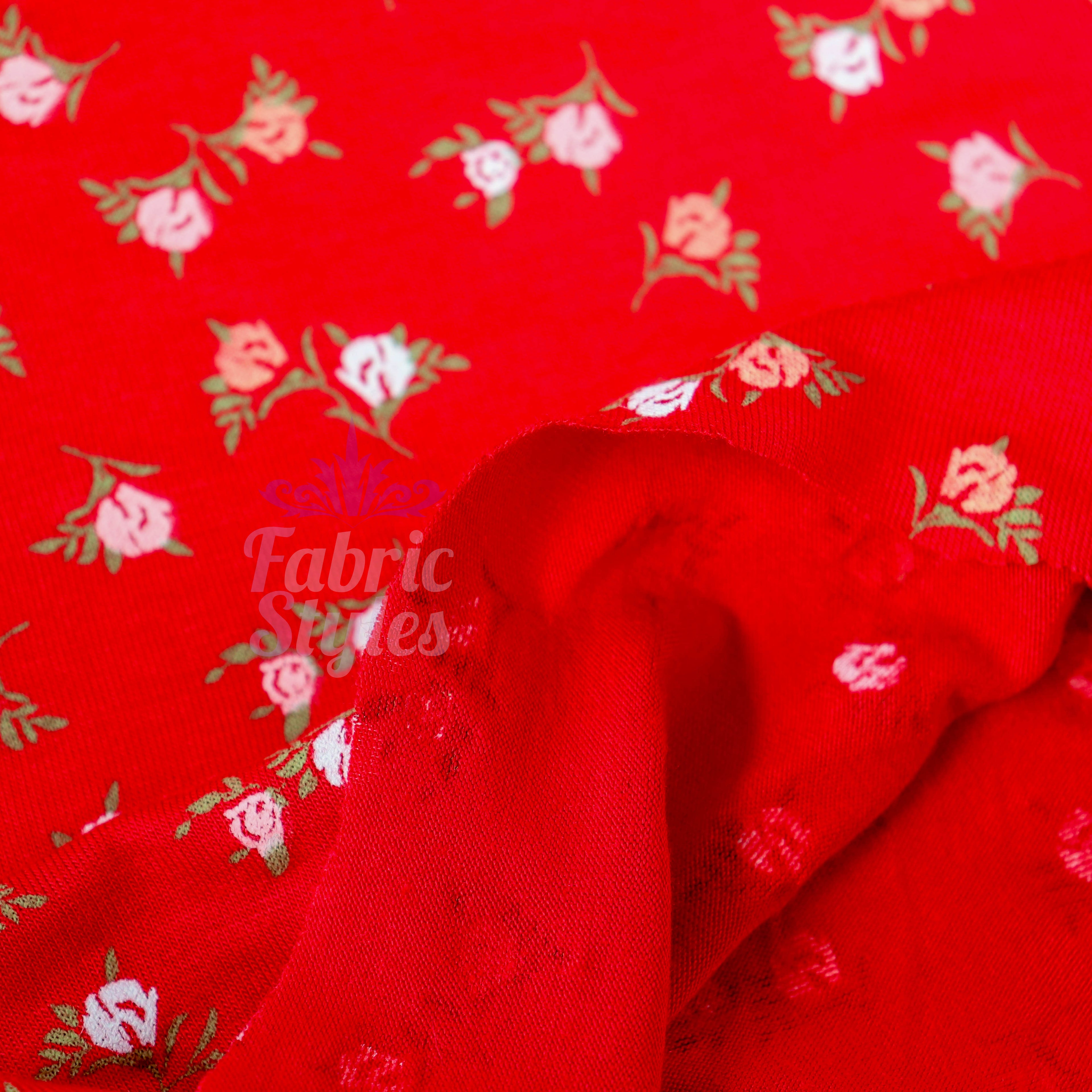 Red Ditsy Pink White Viscose Elastane Fabric