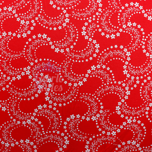 Red Swirl Floral Viscose Elastane Fabric