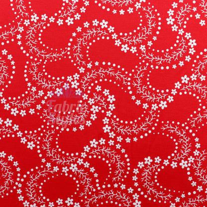 Red Swirl Floral Viscose Elastane Fabric