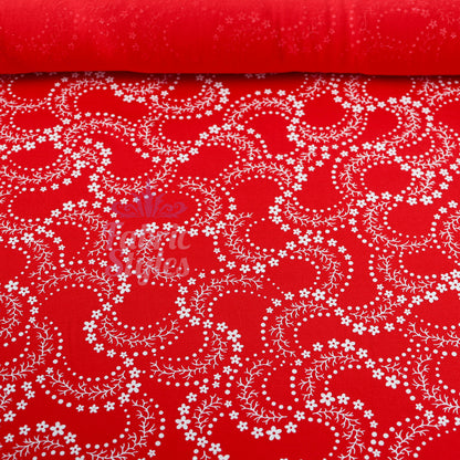 Red Swirl Floral Viscose Elastane Fabric