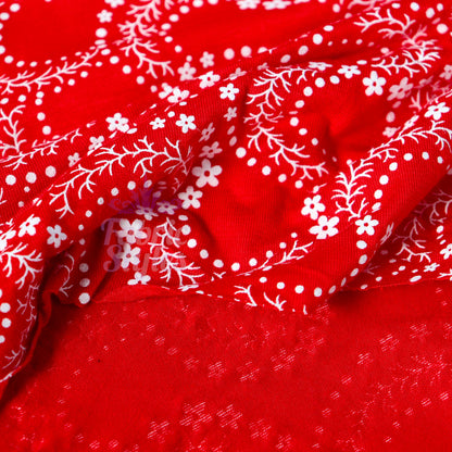 Red Swirl Floral Viscose Elastane Fabric