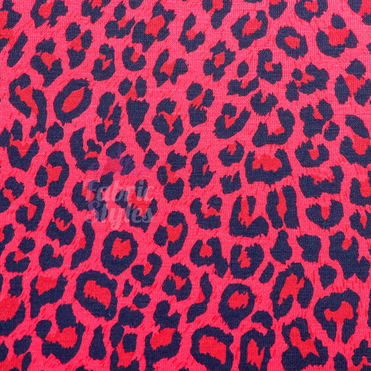 Red Leopard Animal Viscose Elastane Fabric