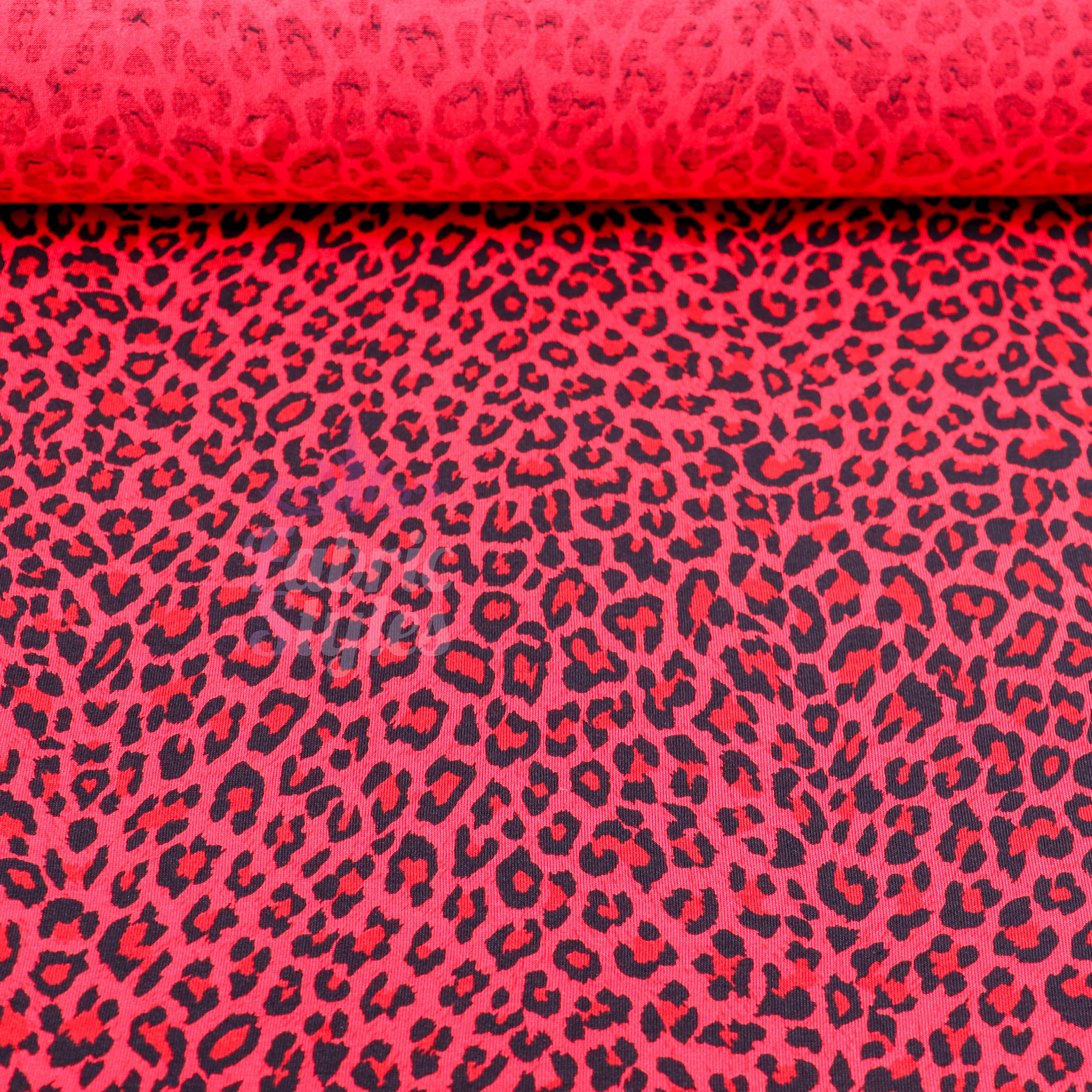 Red Leopard Animal Viscose Elastane Fabric