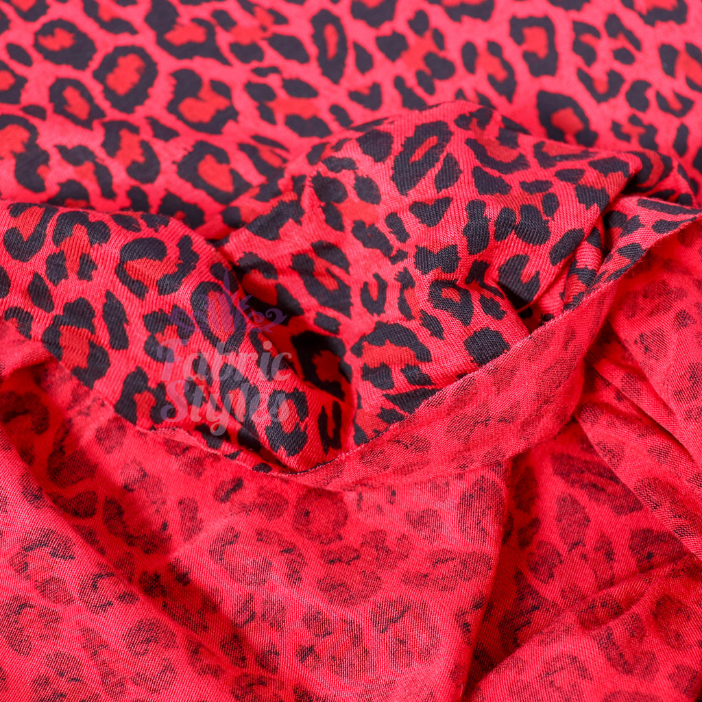Red Leopard Animal Viscose Elastane Fabric