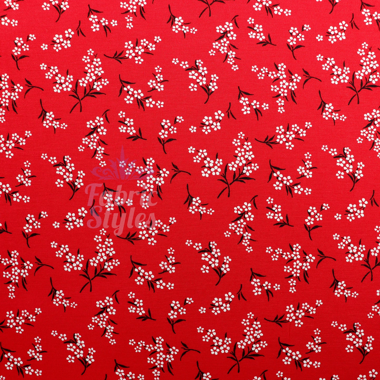 Red Bouquet Black White Floral Viscose Elastane Fabric
