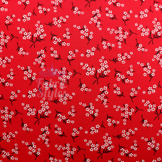 Red Bouquet Black White Floral Viscose Elastane Fabric