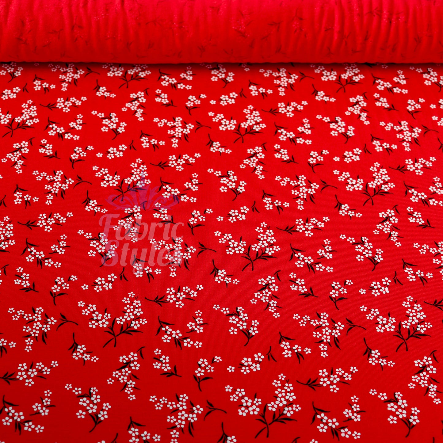 Red Bouquet Black White Floral Viscose Elastane Fabric