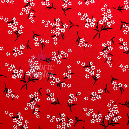 Red Bouquet Black White Floral Viscose Elastane Fabric