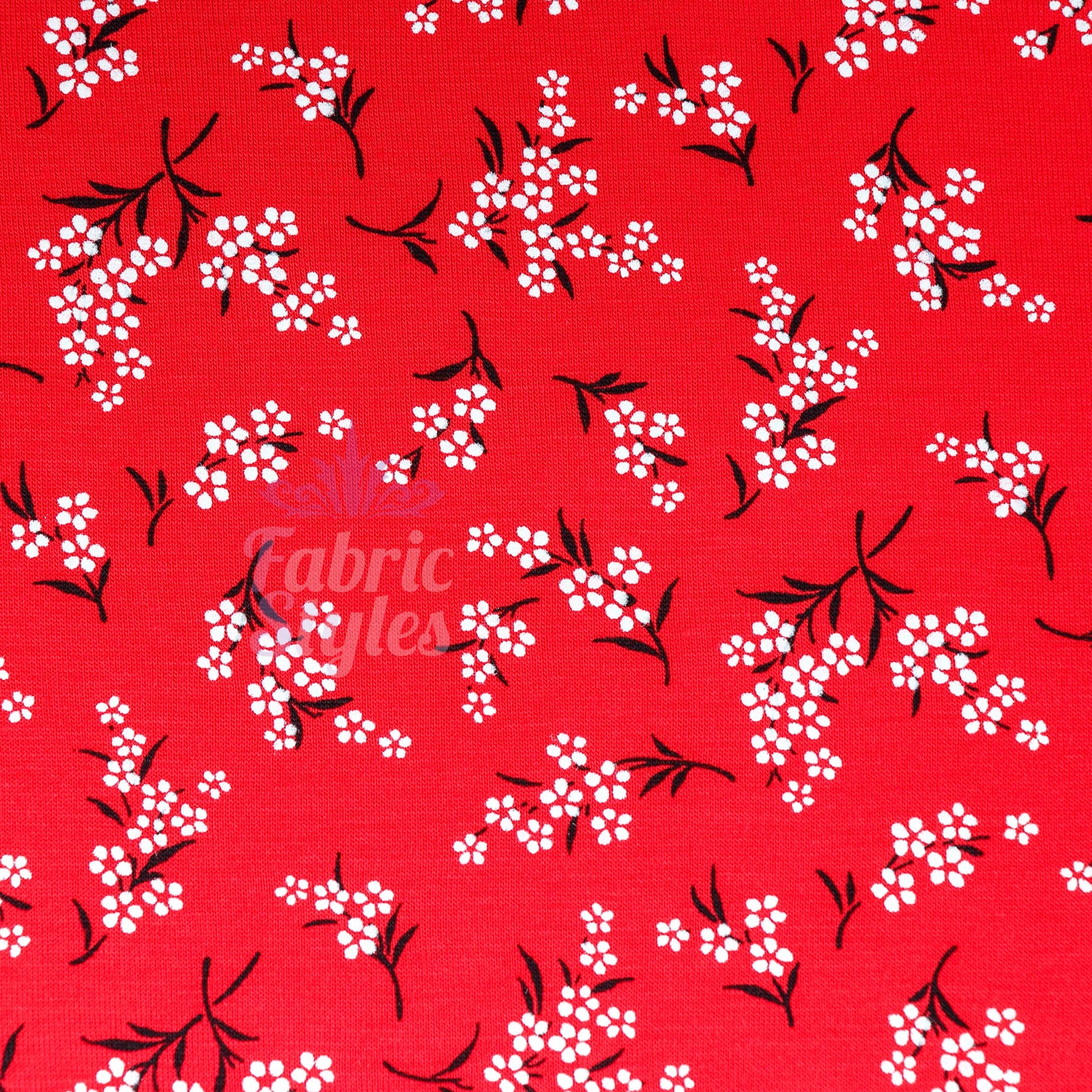 Red Bouquet Black White Floral Viscose Elastane Fabric