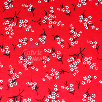 Red Bouquet Black White Floral Viscose Elastane Fabric