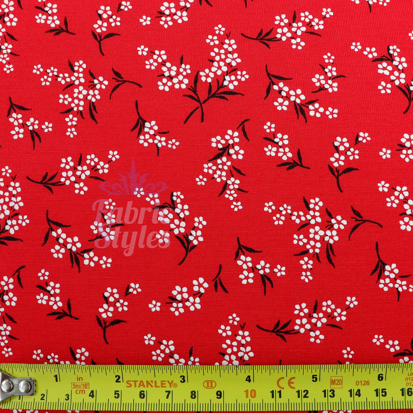 Red Bouquet Black White Floral Viscose Elastane Fabric
