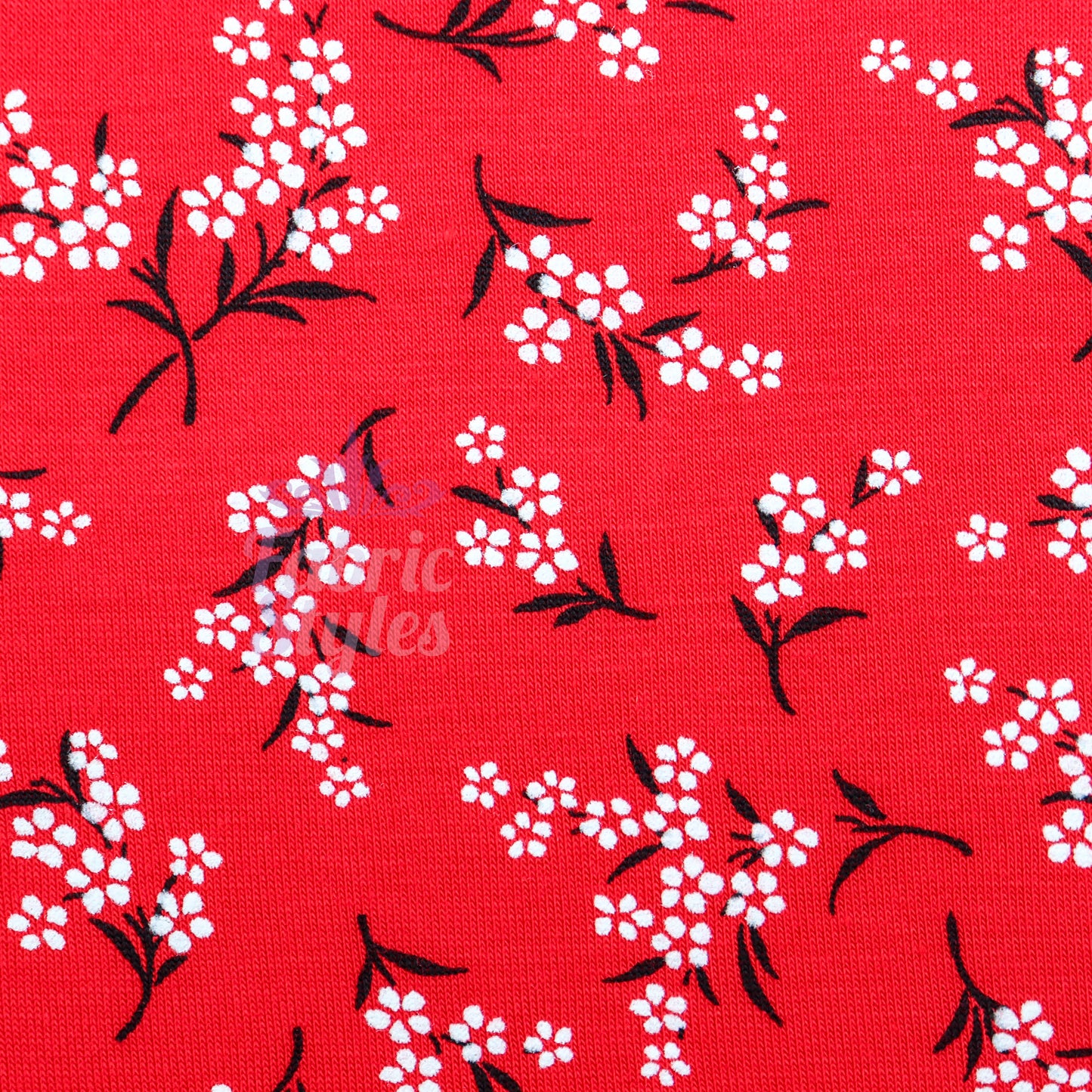 Red Bouquet Black White Floral Viscose Elastane Fabric