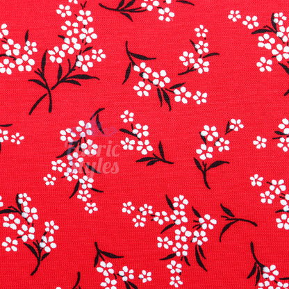 Red Bouquet Black White Floral Viscose Elastane Fabric
