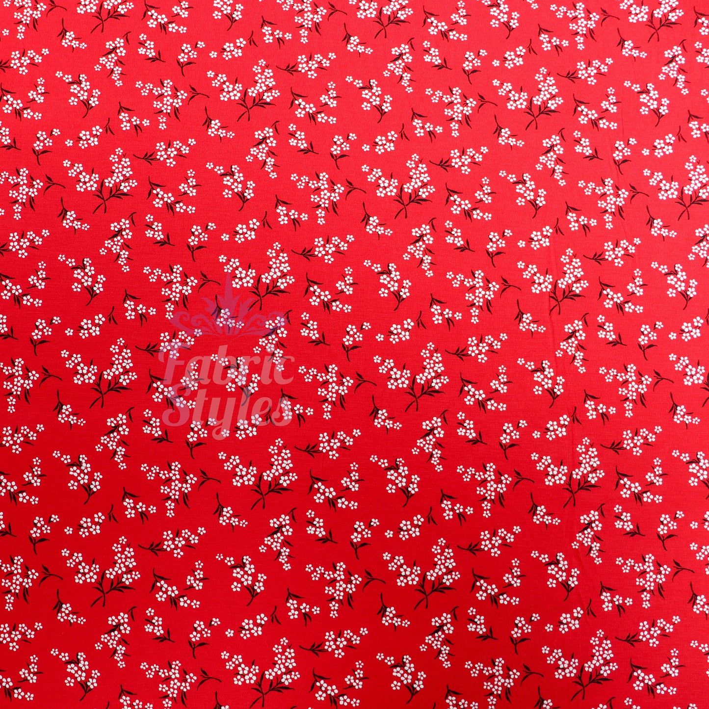 Red Bouquet Black White Floral Viscose Elastane Fabric