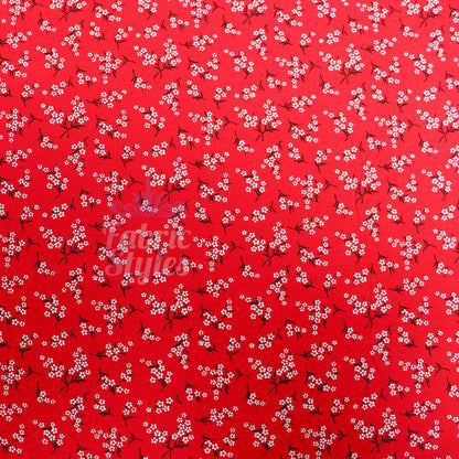 Red Bouquet Black White Floral Viscose Elastane Fabric