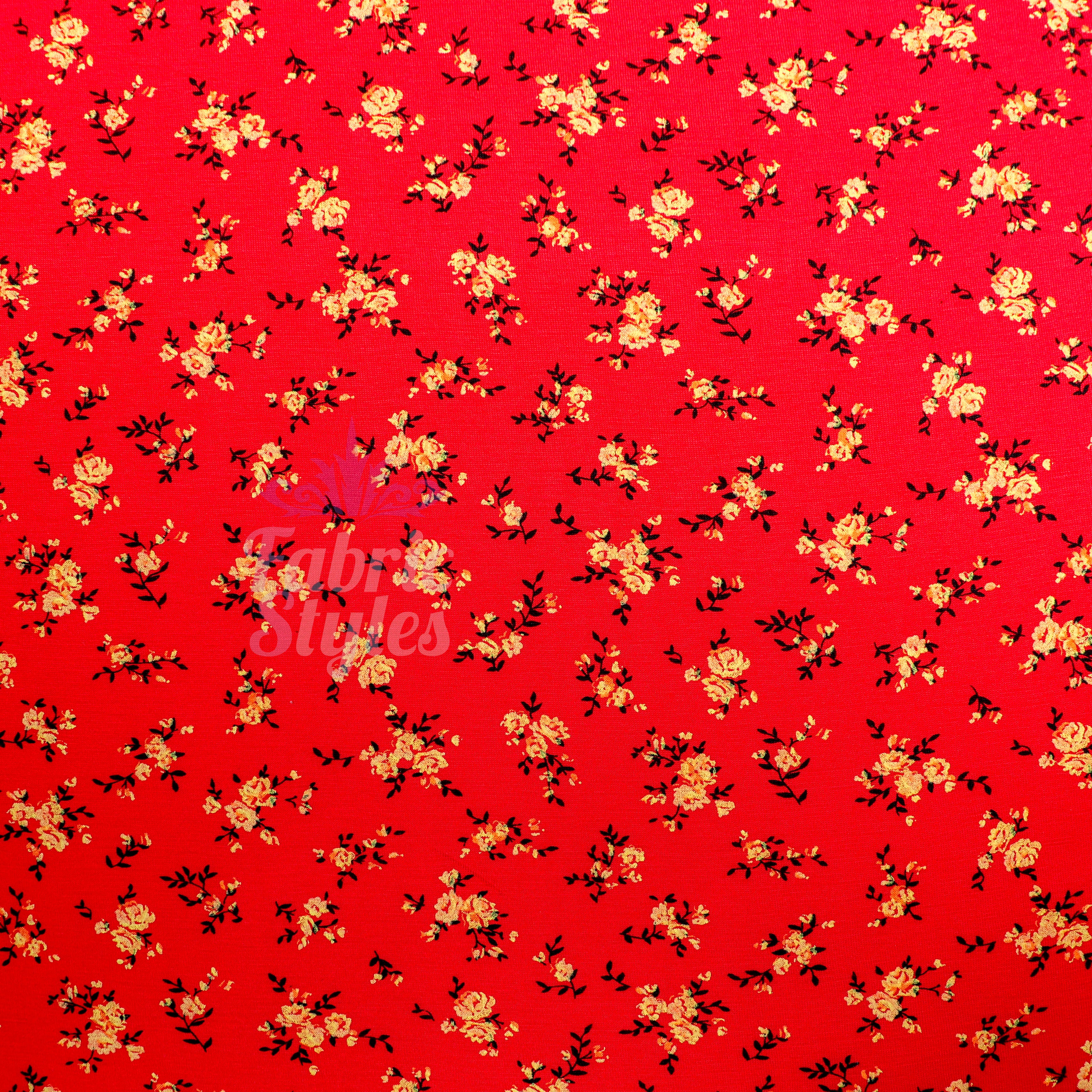 Red Floral Viscose Elastane Fabric