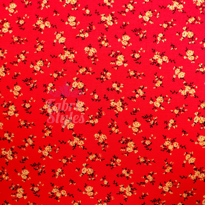 Red Floral Viscose Elastane Fabric
