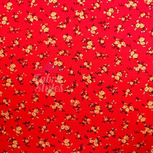 Red Floral Viscose Elastane Fabric