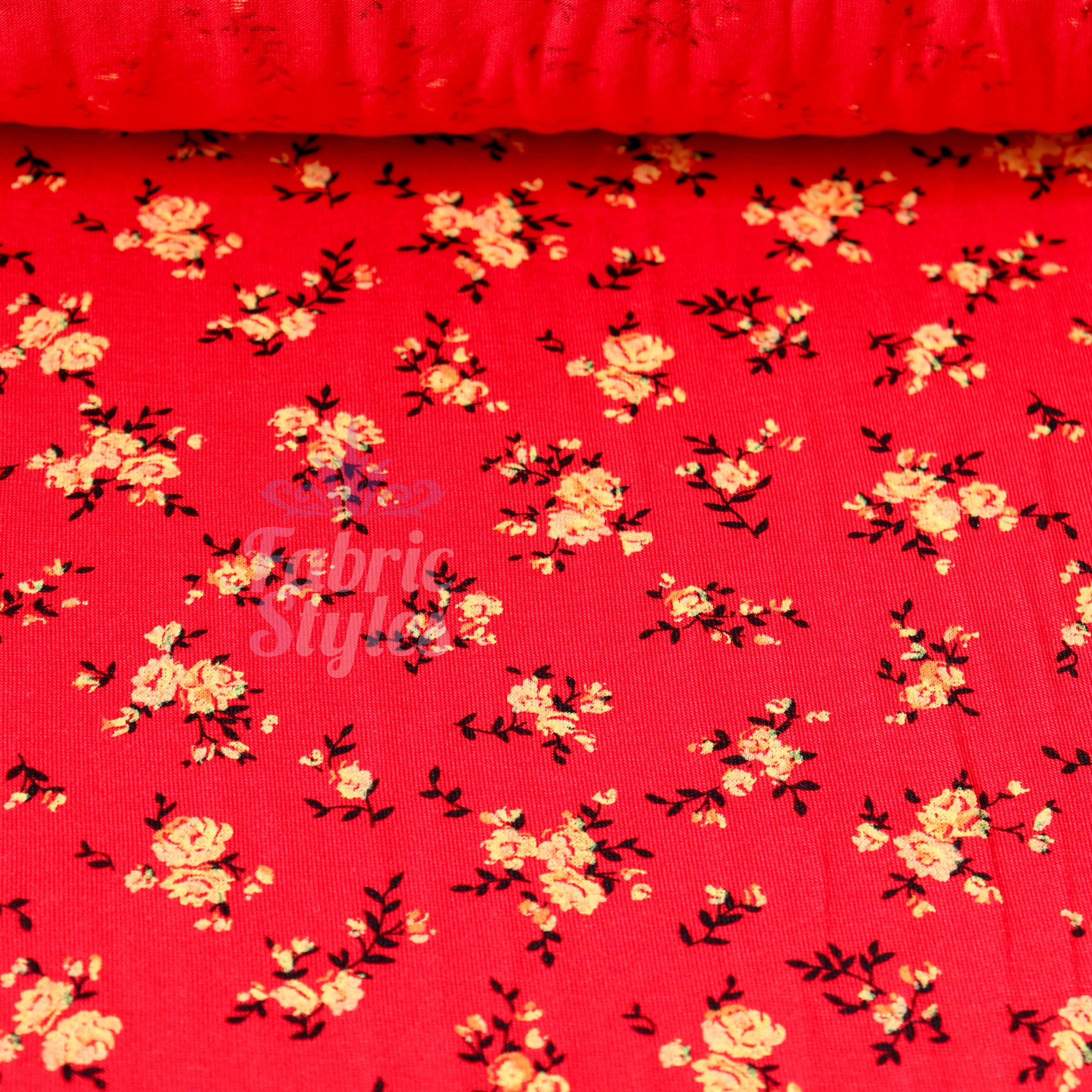 Red Floral Viscose Elastane Fabric