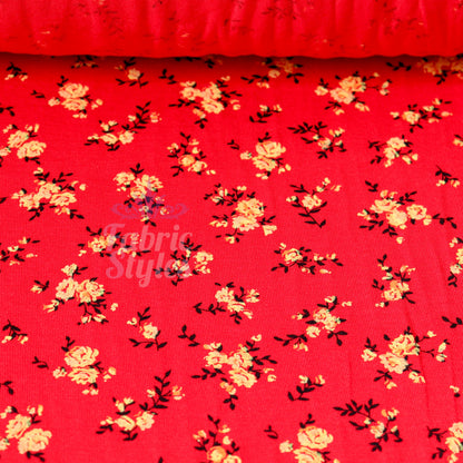 Red Floral Viscose Elastane Fabric