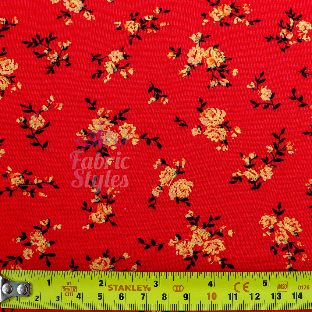 Red Floral Viscose Elastane Fabric